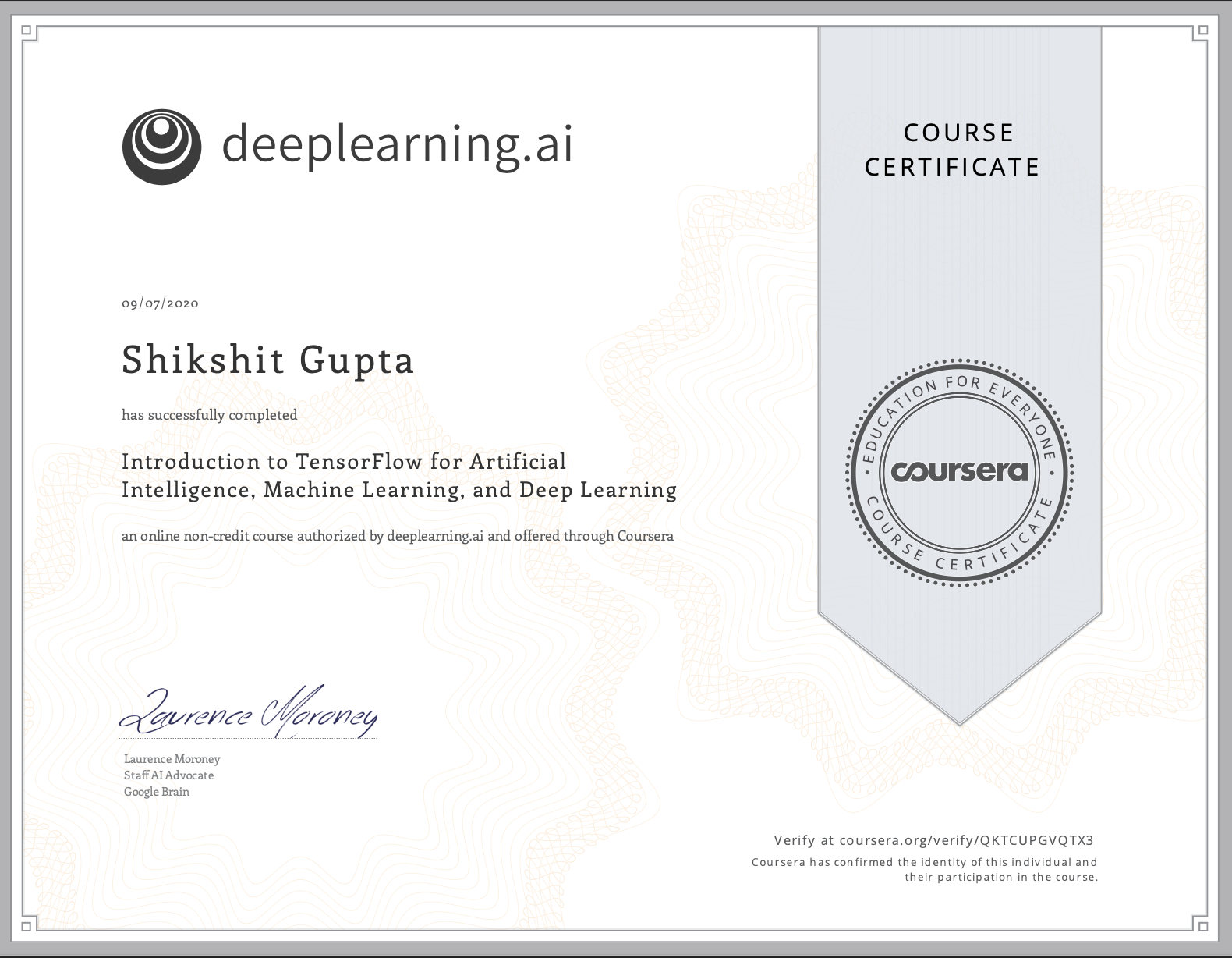 AI & Machine Learning certificate 3